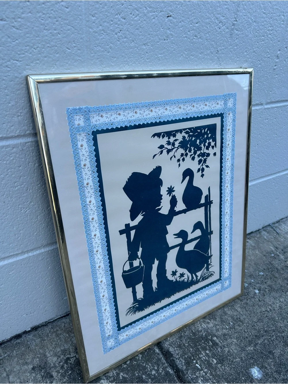 Vintage Blue Silhouette Farmgirl Wall Art Print - Framed Home Wall Decor cottage
